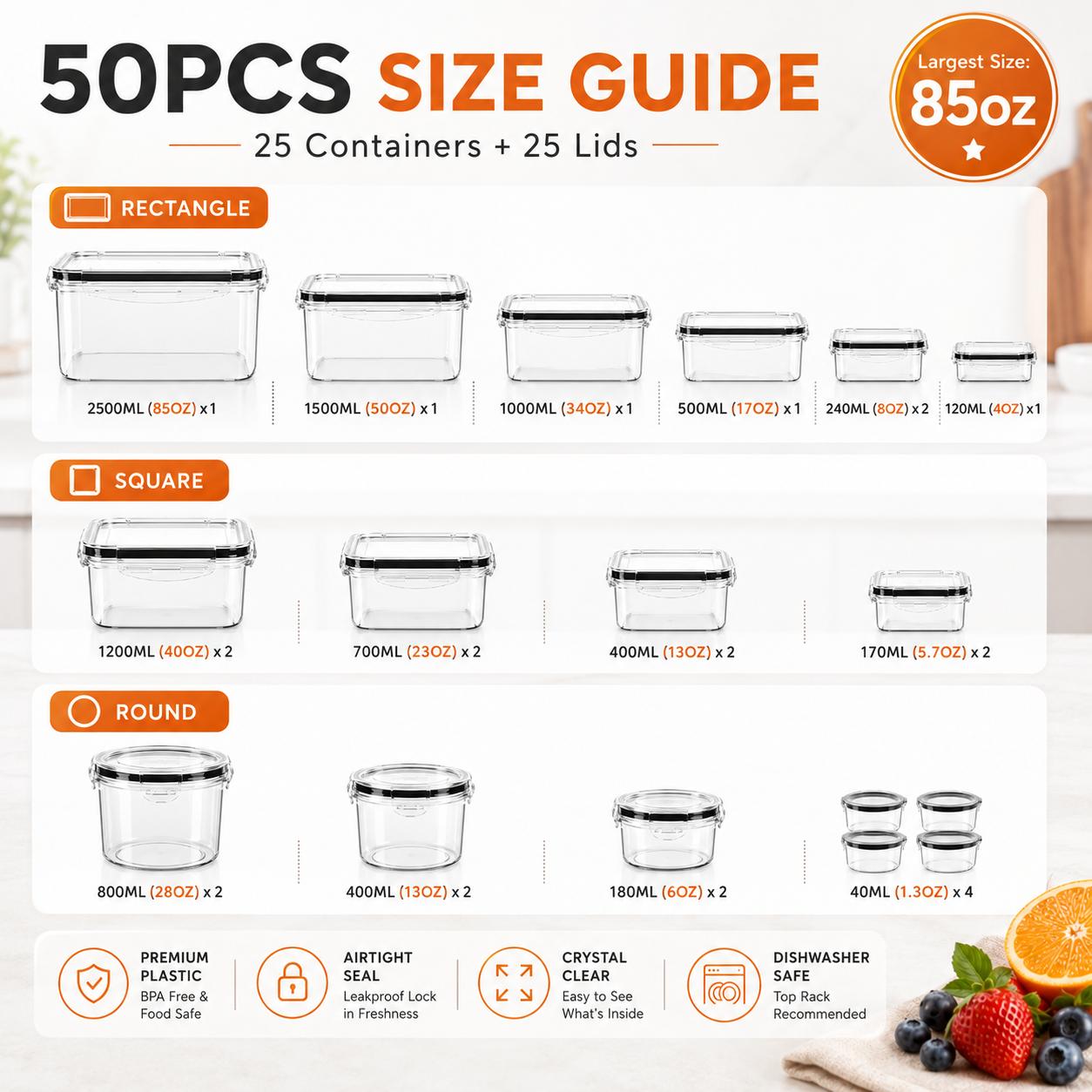 50Pcs/25-Pack Airtight Food St - Meal Prep Kitchen recension och pris